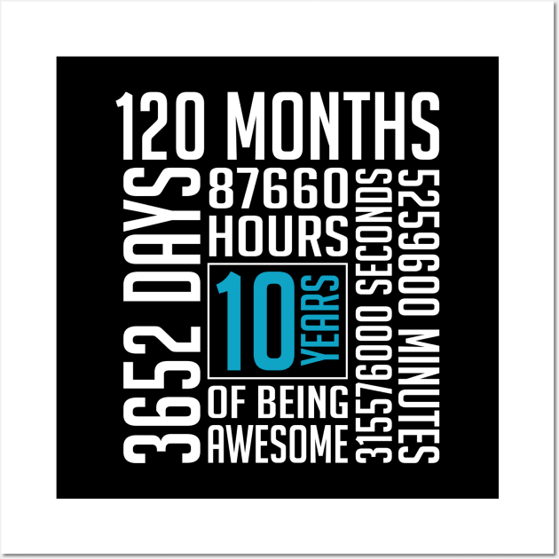 10th Birthday Vintage Retro T Shirt 120 Months Wall Art by shopflydesign